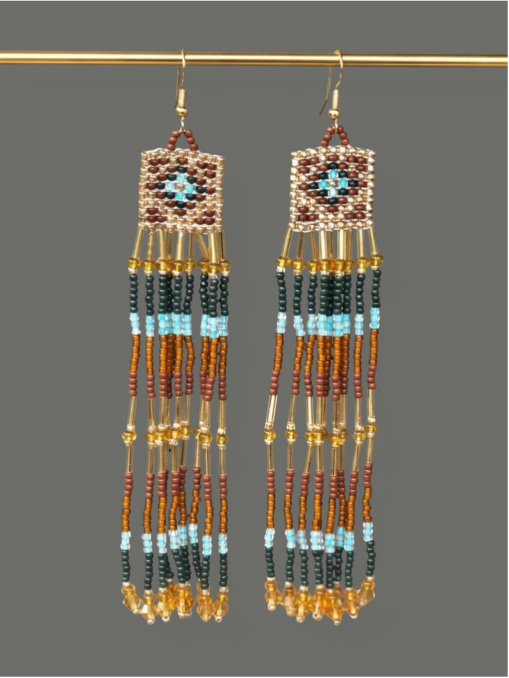 Earthy Southwestern Geo Beaded Earrings Boho Fringe Bohemian Jewelry